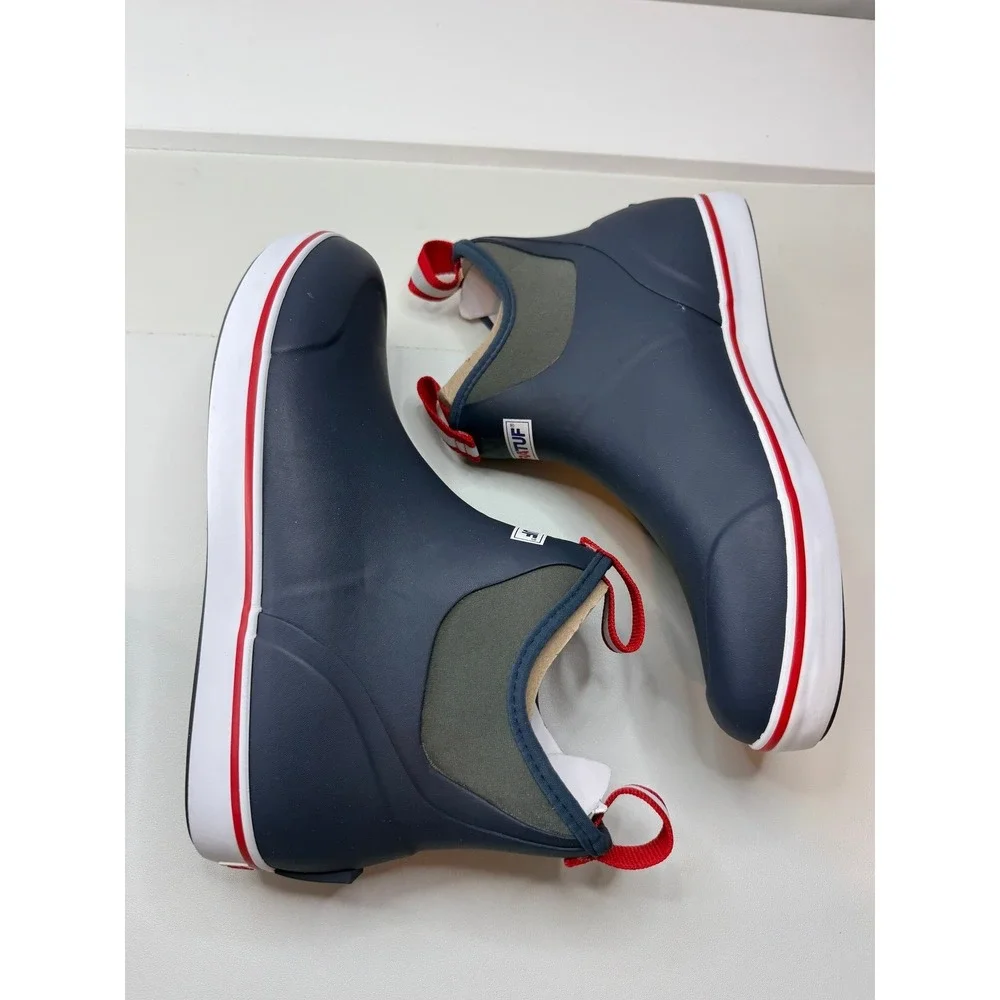 XTRATUF Mens Ankle Deck Boot Navy Red Waterproof Fishing Shoes Size 9 NEW